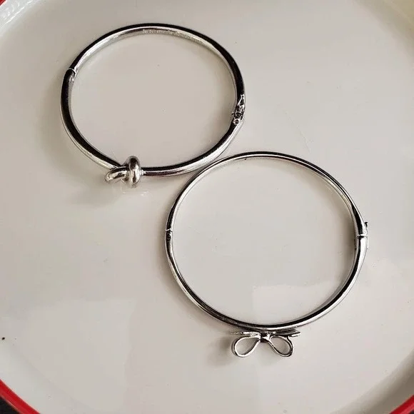Kate Spade New York Silver Tone Knot and Bow Bangle Bracelet Set 2 Piece - Picture 4 of 8